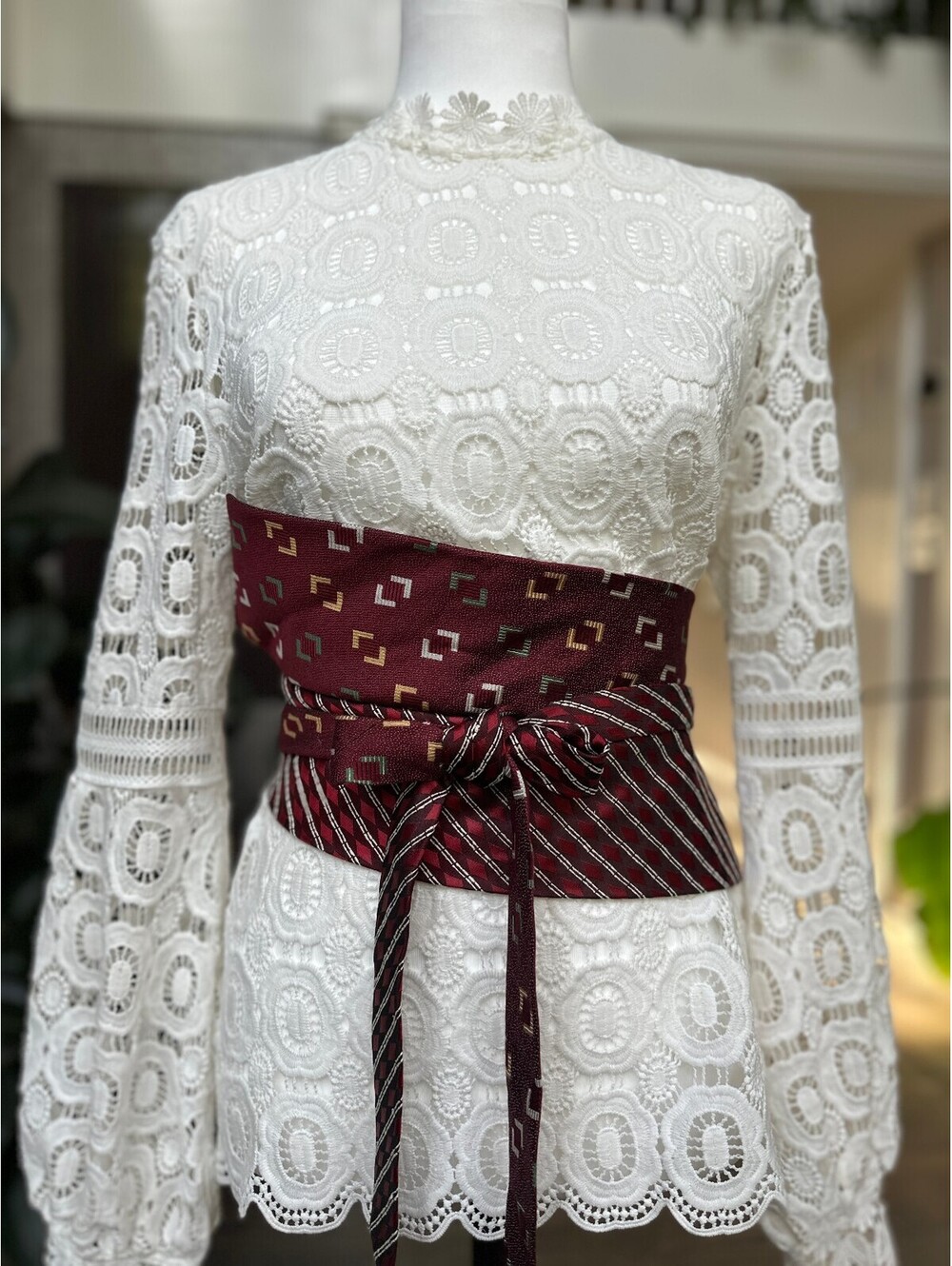 Burgundy Upcycled Silk Corset Obi Waist Belt | OOAK | OS | Gatto ReLoved